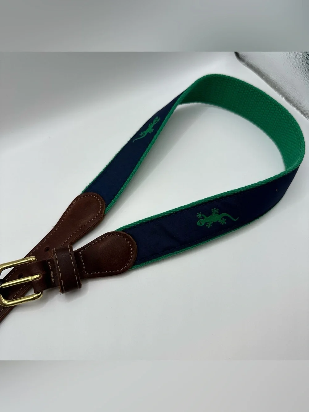 Preston Leather Gecko Navy Belt Solid Brass Buckle Kids Size 20 Made in USA